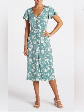 Teal Green Floral Midi Dress 2X